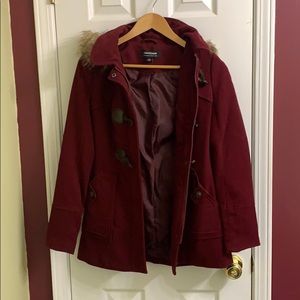 Red Toggle Hooded Peacoat